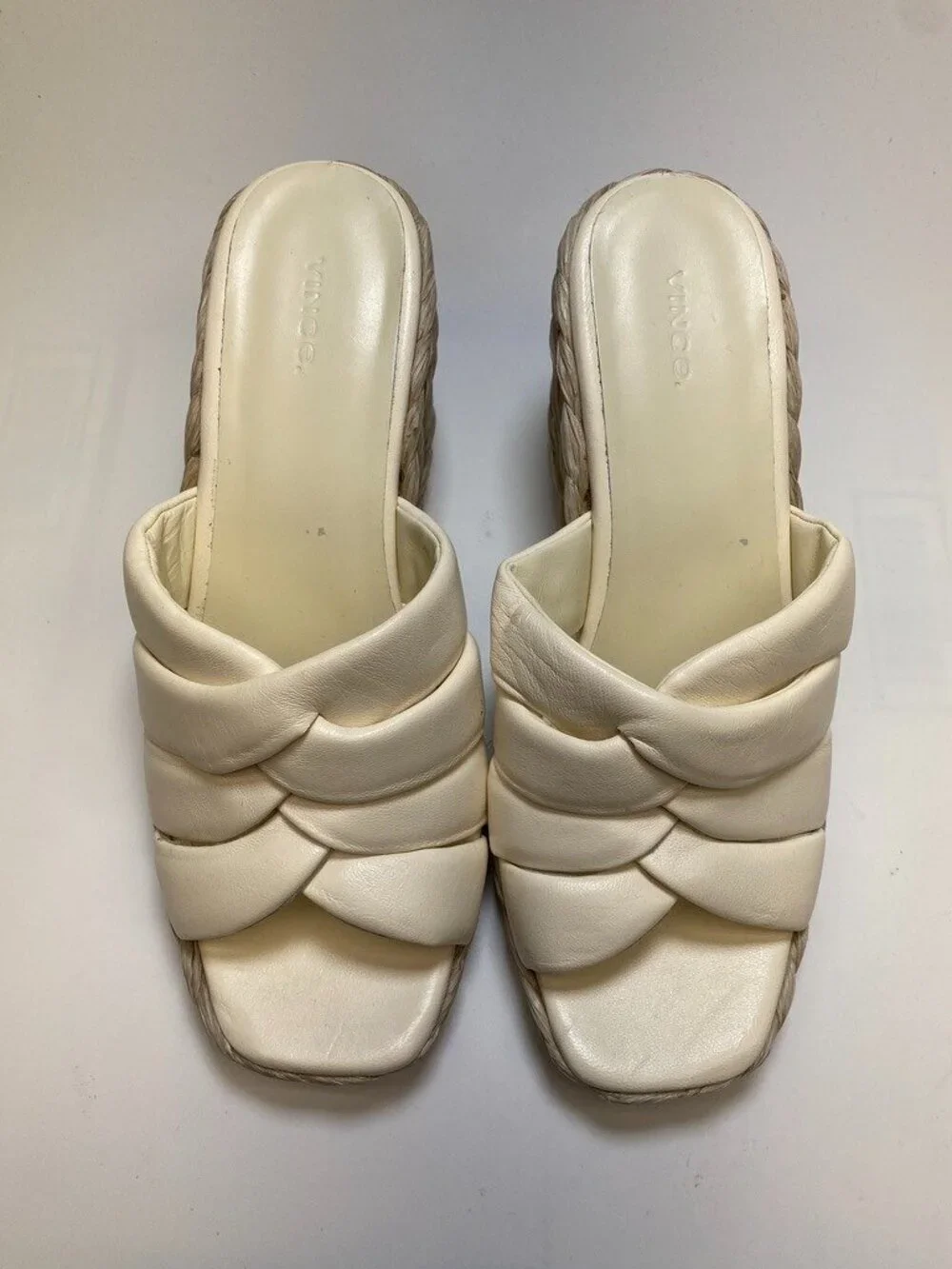 Vince Women's Gilian Marbel Cream Espadrille Wedge Sandals Sz 9m